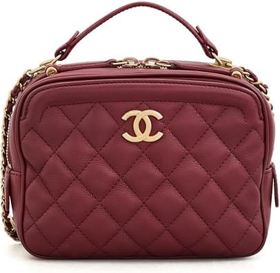 Chanel Camera Bag Top Handle Women's bags One Size Burgundy Quilted Gold New